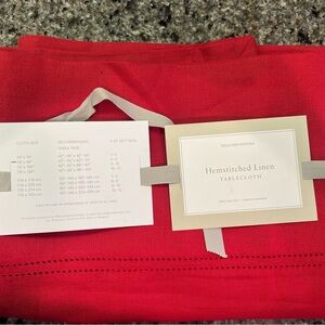 Never used - Williams Sonoma Red Hemstitched Linen Tablecloth